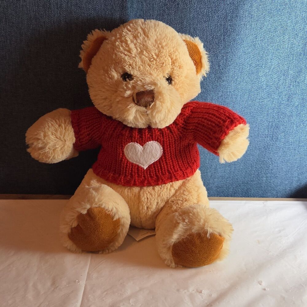 Avon 2010 Teddy Bear Plush Red Knit Heart Sweater Tan 9" Valentine